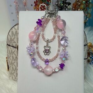 Elegant Pink and Purple Beaded Phone Charm